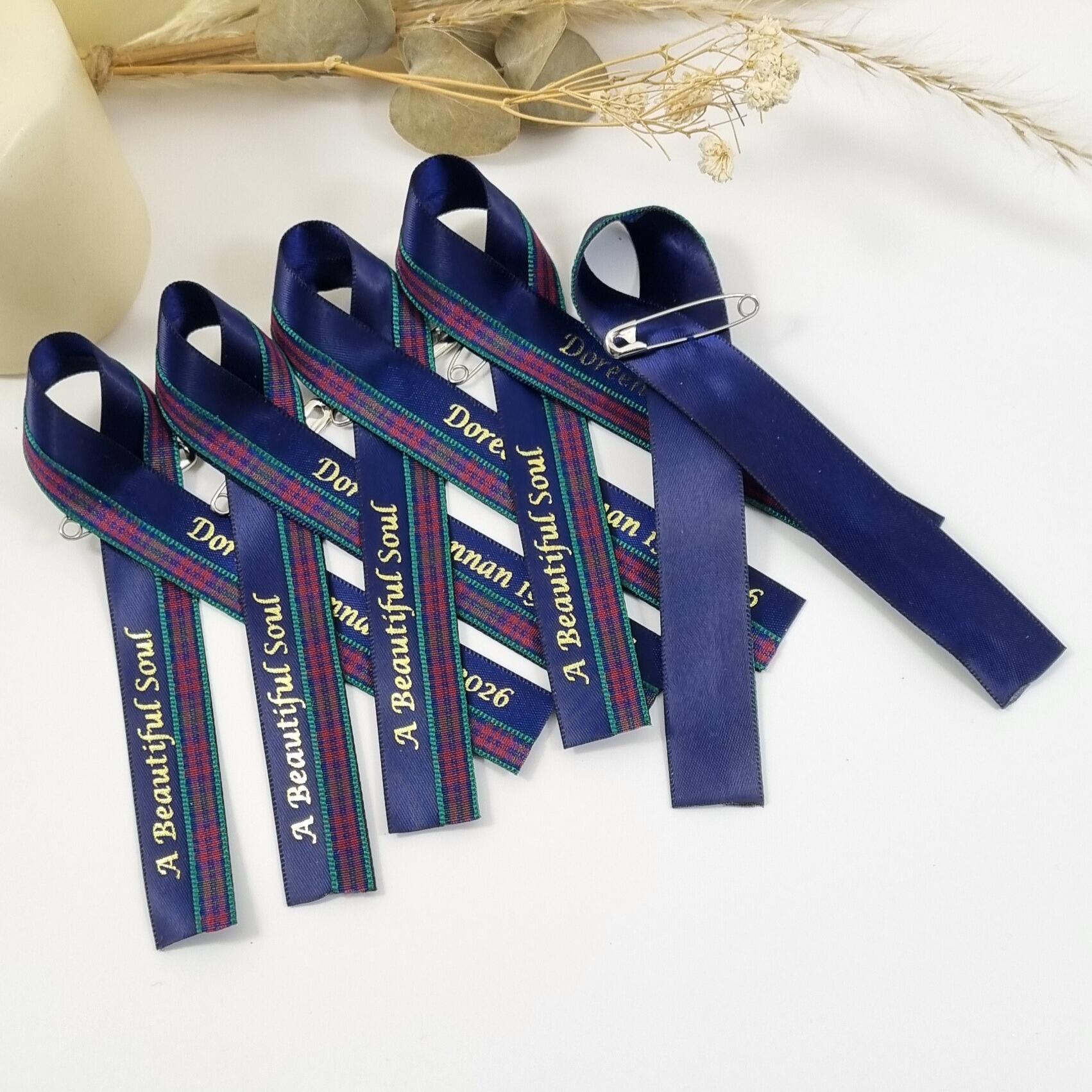 TARTAN Memorial Ribbons. Funeral Favor Lapel Pins. Personalised ...