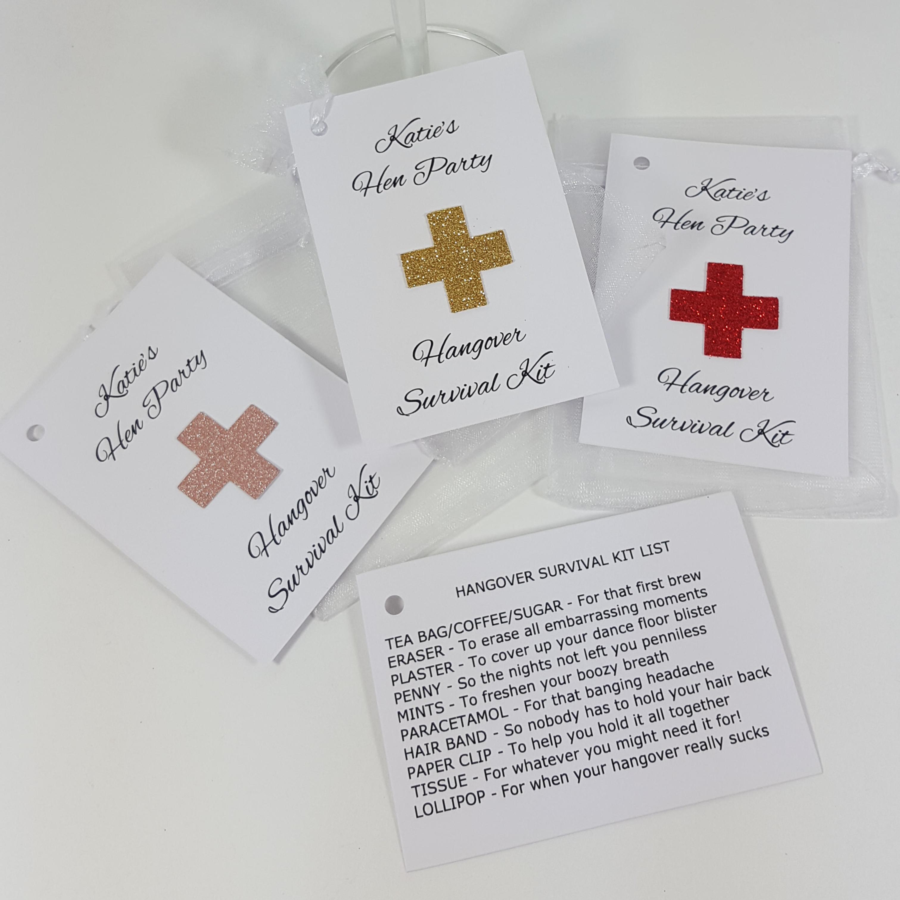 Personalised  hangover survival kit tags