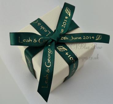 Green personalised ribbon with gold print