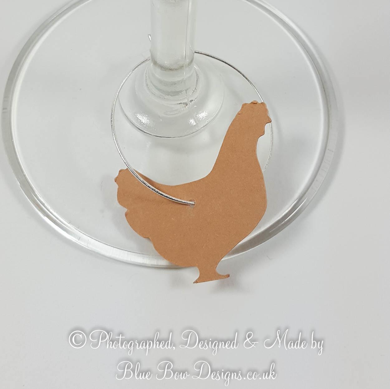 Hen shaped wine glass charm card