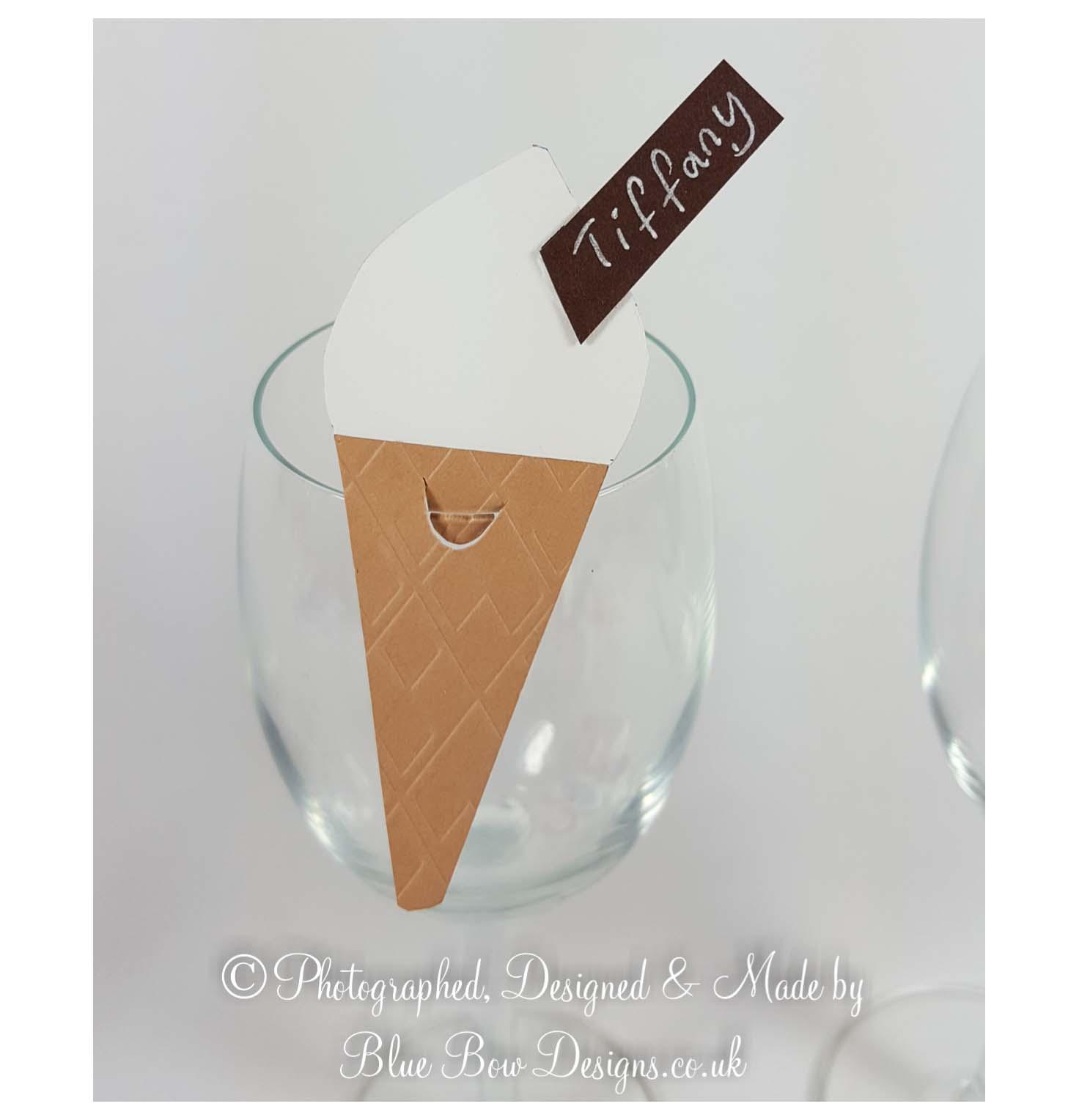 Ice cream cone wine glass place cards