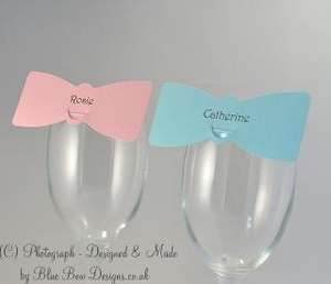 Pink and blue bow tie place cards