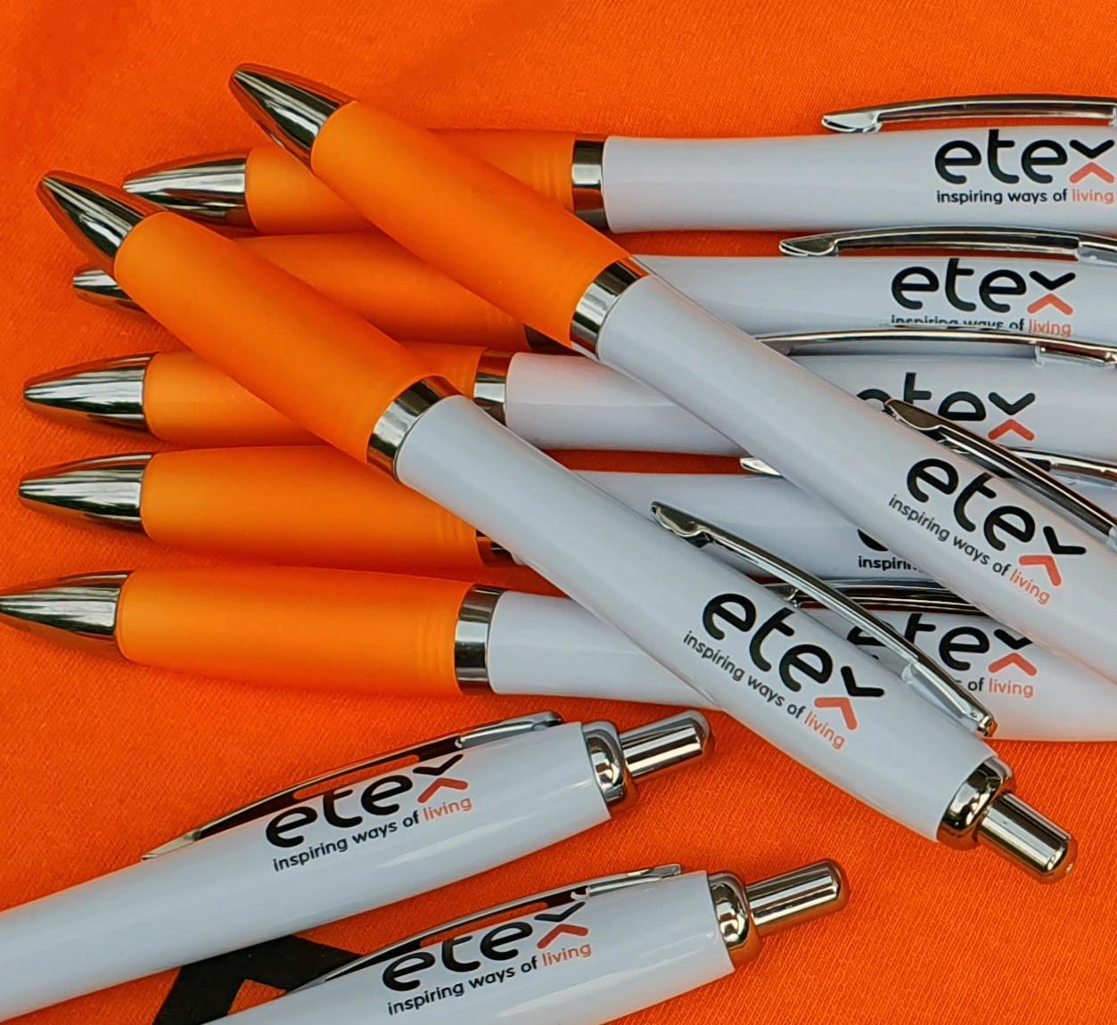 Custom printed orange logo business pens