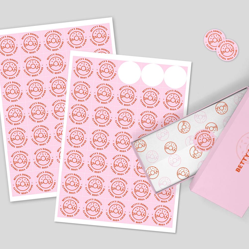Pink printed food container stickers