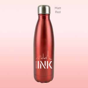 Matt finish red hot/cold drinks bottle with company logo personalised printed design