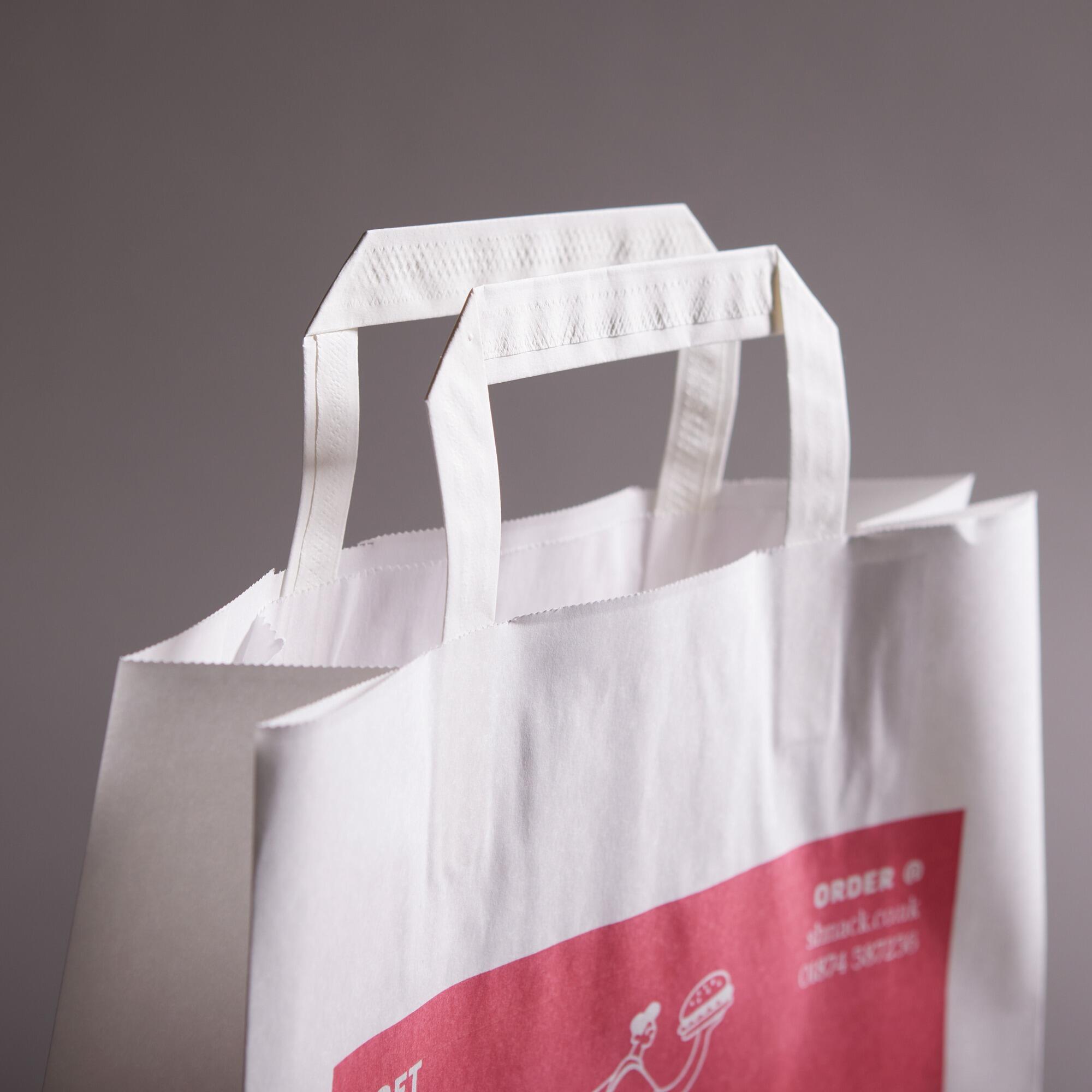 White logo printed giveaway food take away custom logo printed bags