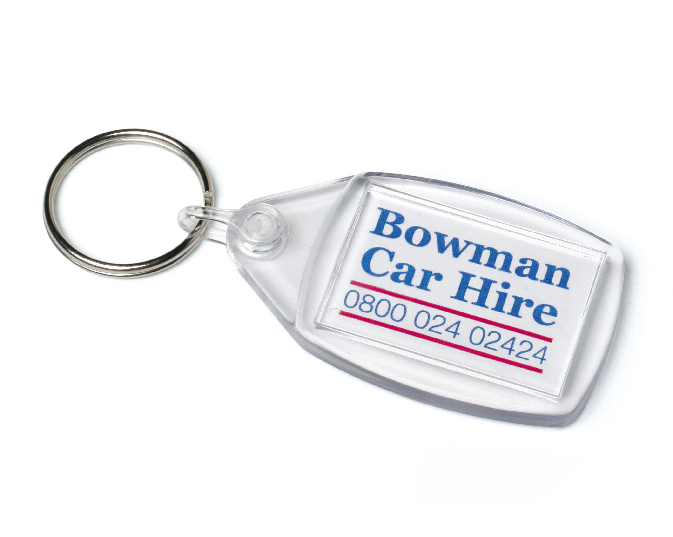 Your insert design printed to each side of the keyring