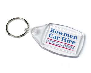 Your insert design printed to each side of the keyring