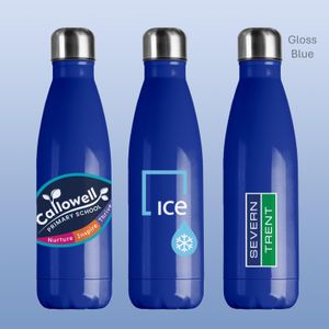 Glossy blue, reflex gloss blue logo printed 500ml insulated bottle