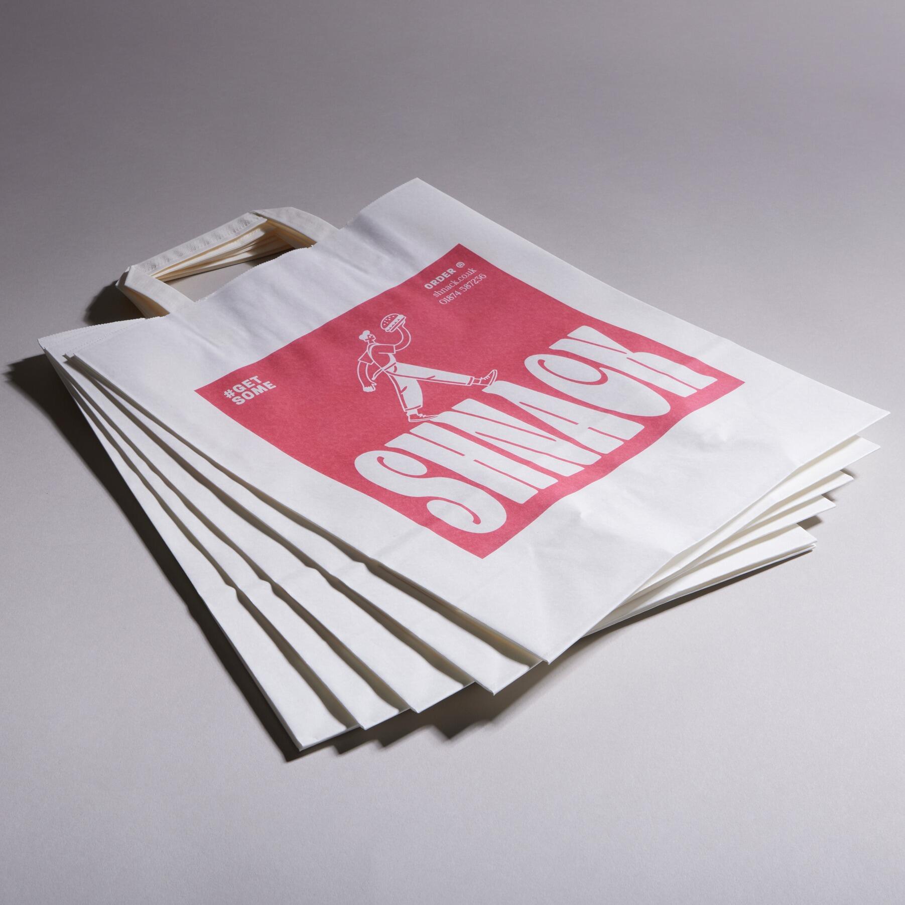 White flat handled full colour customised logo printed business kraft bag