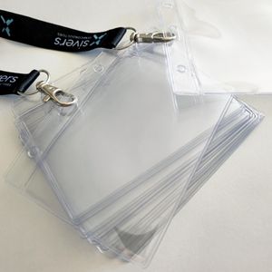 Clear flexible ID Pass holder attached to trigger clip of lanyards