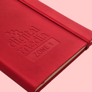 Red A5 Pen Loop Promo Notebook with Custom debossing