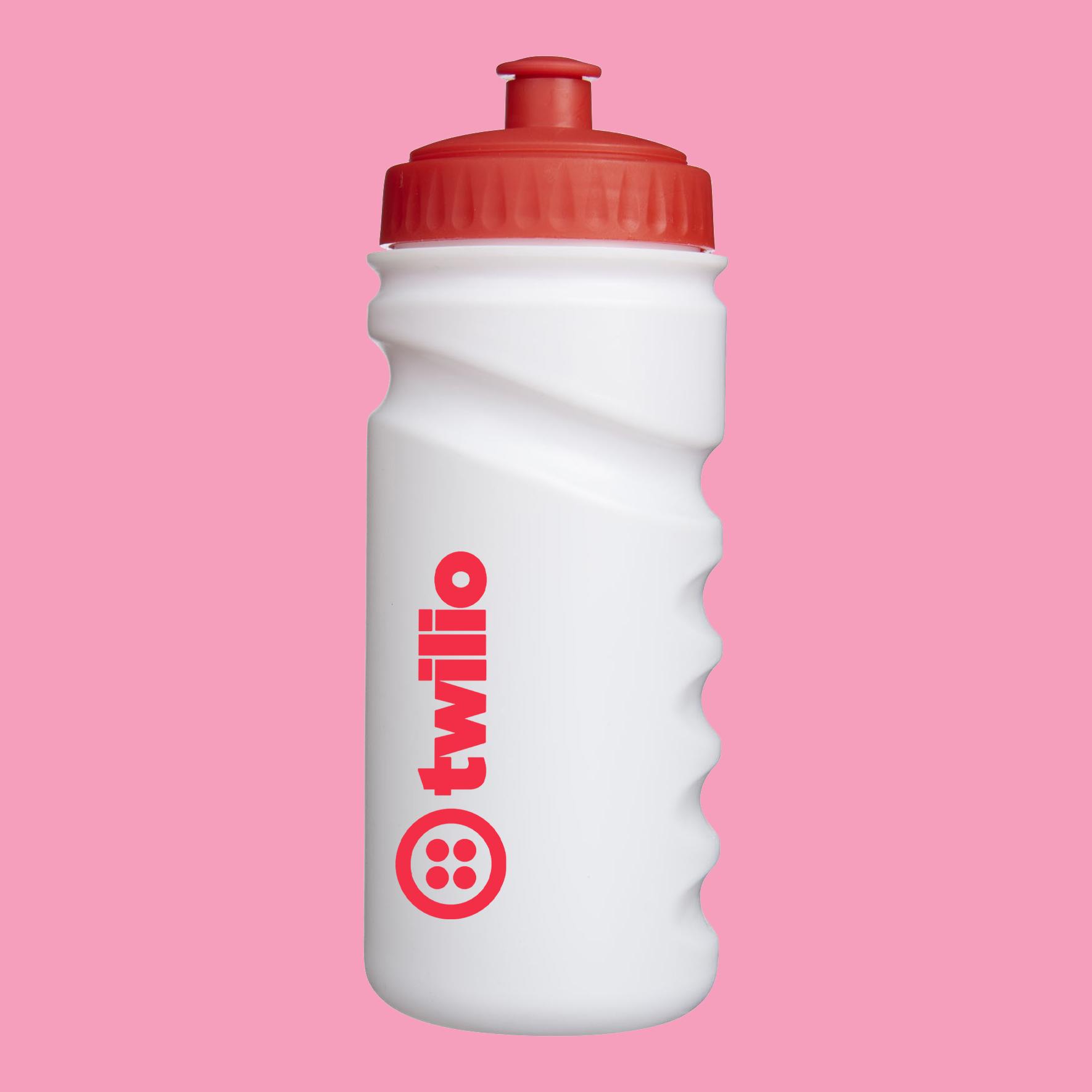 White sports bottle with finger grip