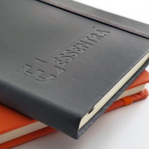 Grey Pen Loop Giveaway Notebook with debossed logo
