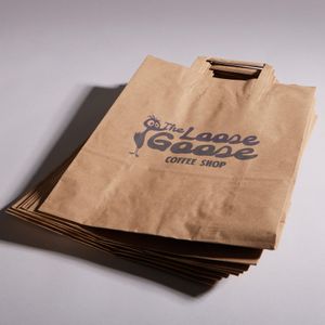 Manila brown logo printed design flat tape handle cheap customised kraft paper bags