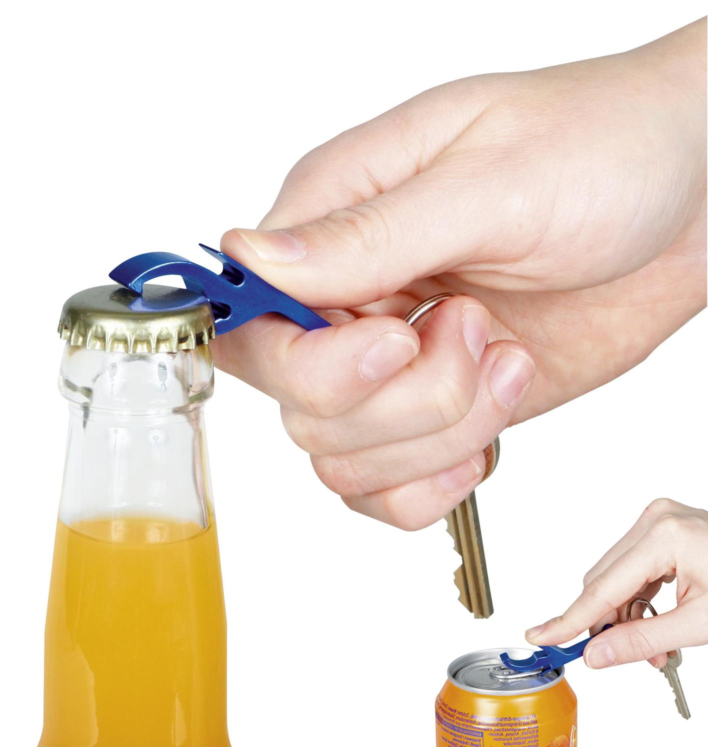 Can and bottle opener keyring functions