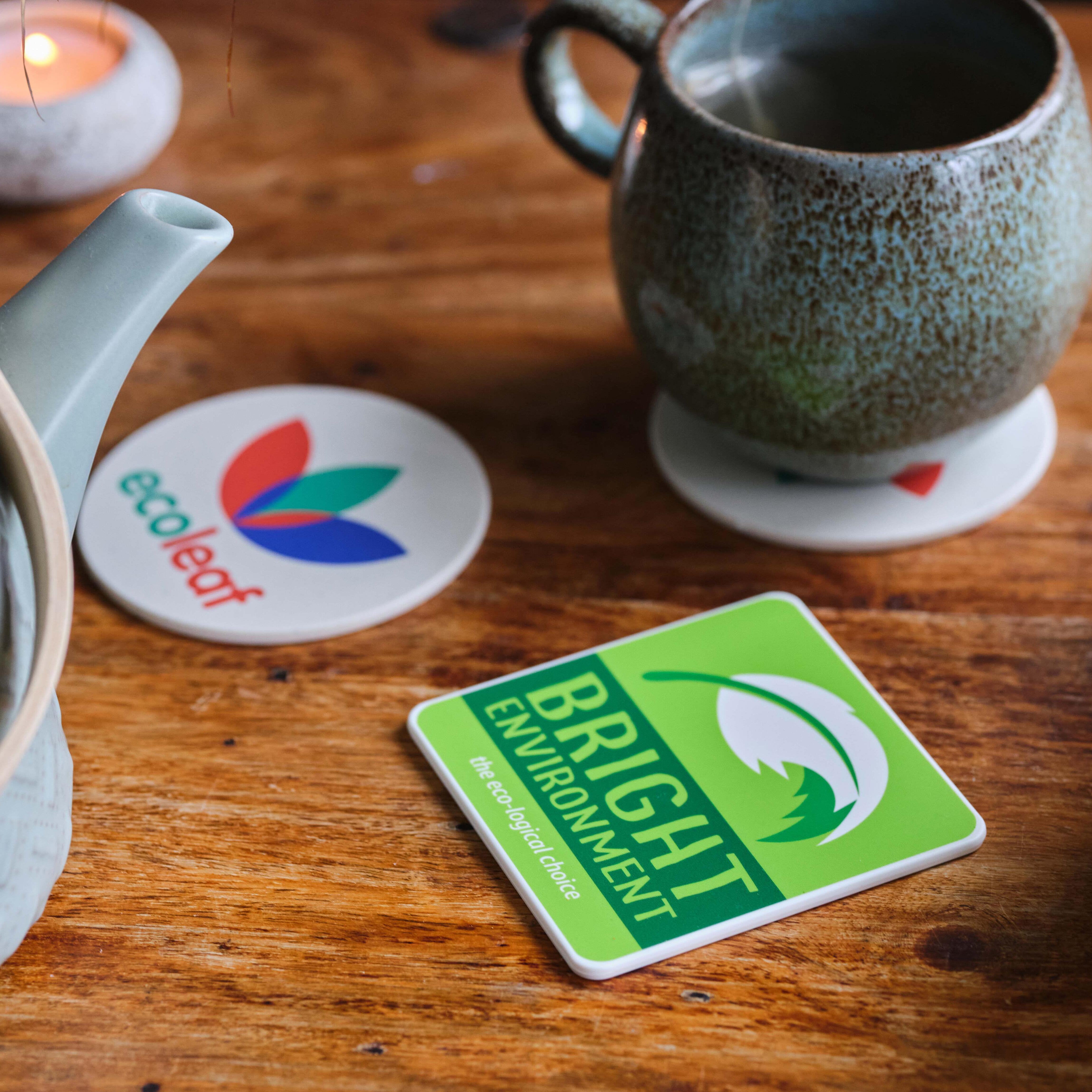 Eco Circular and Square with rounded corner drinks mat coaster