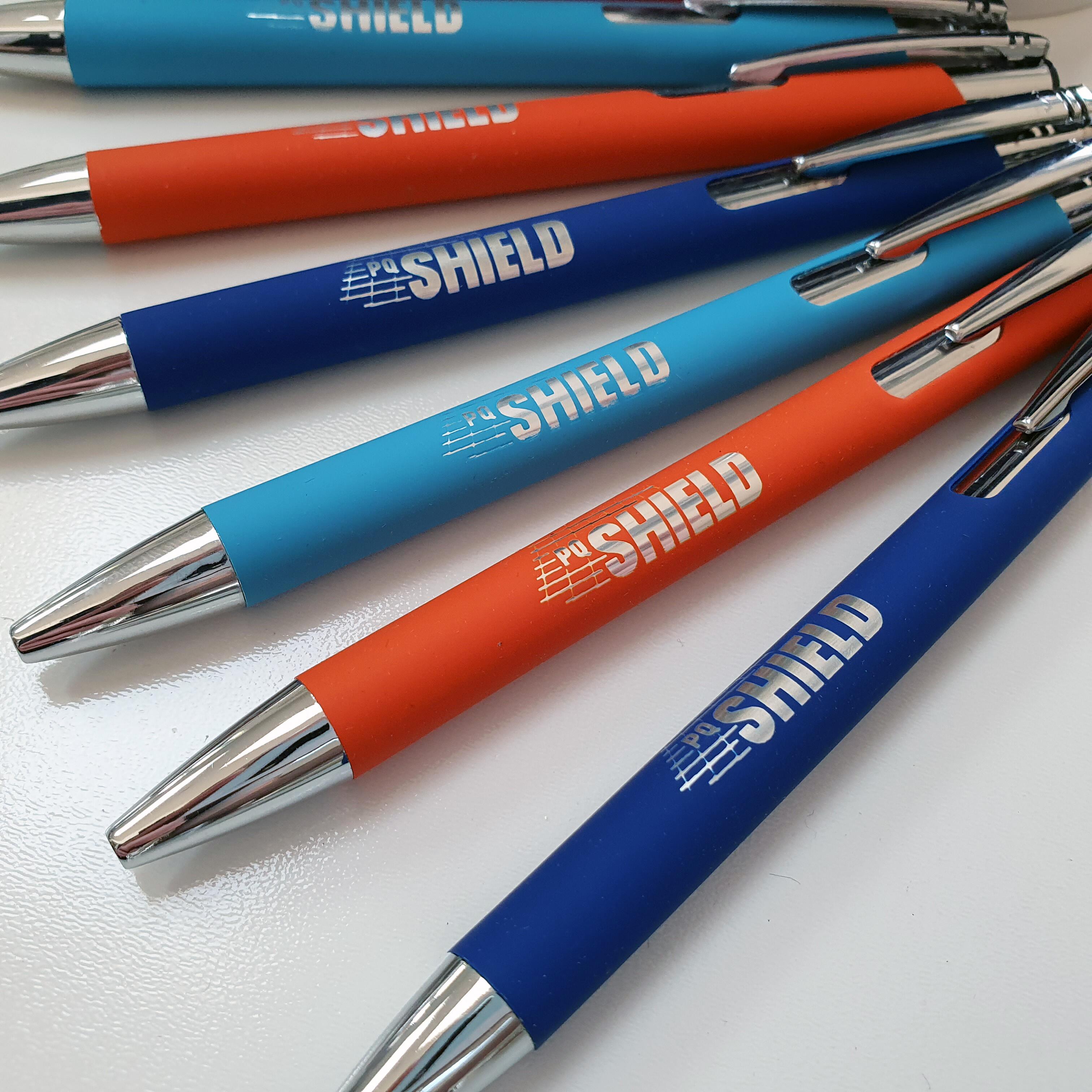 Engraved soft feel metal pens