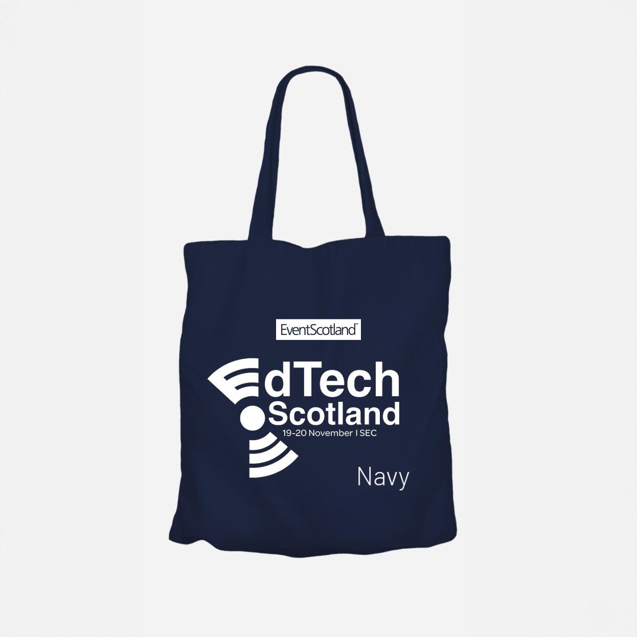 Navy coloured budget cotton shopping logo printed bag