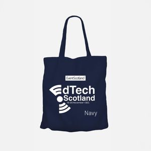 Navy coloured budget cotton shopping logo printed bag