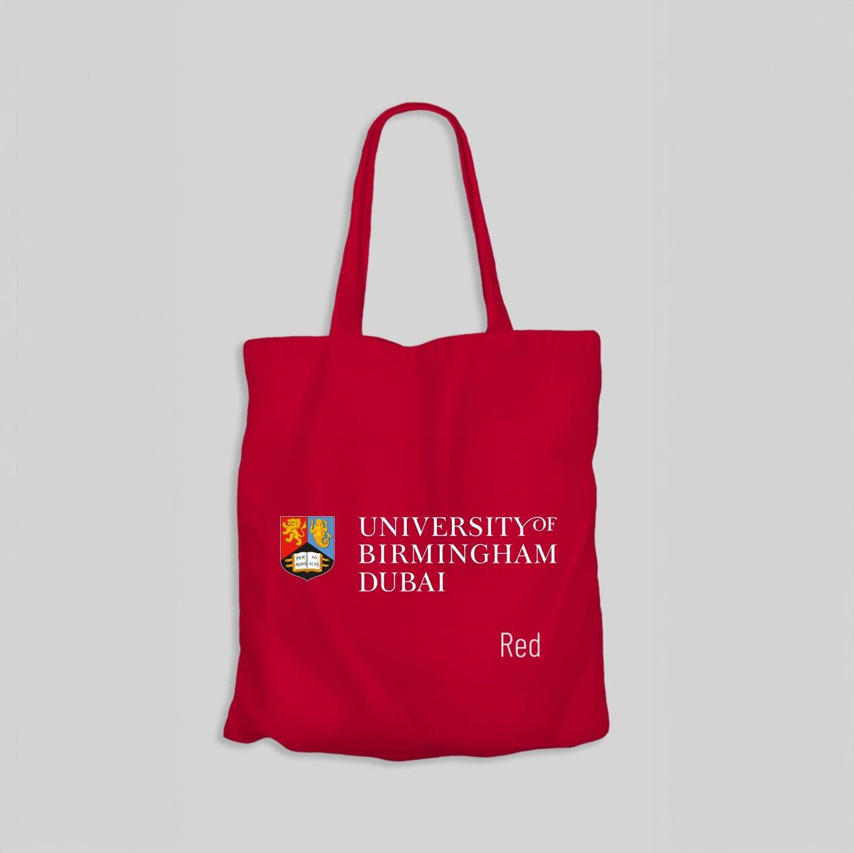 Red long handled custom logo printed cotton bag