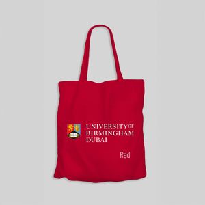 Red long handled custom logo printed cotton bag