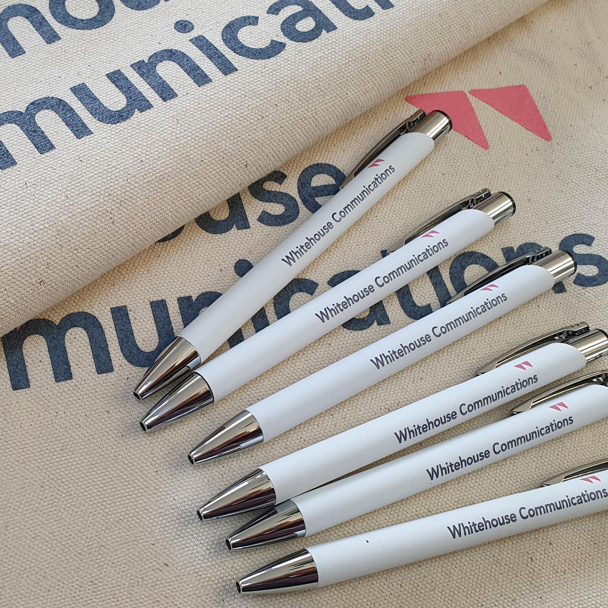 White metal logo printed soft feel pen