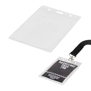 Small Portrait clear pass holder 85x55mm attached to lanyard