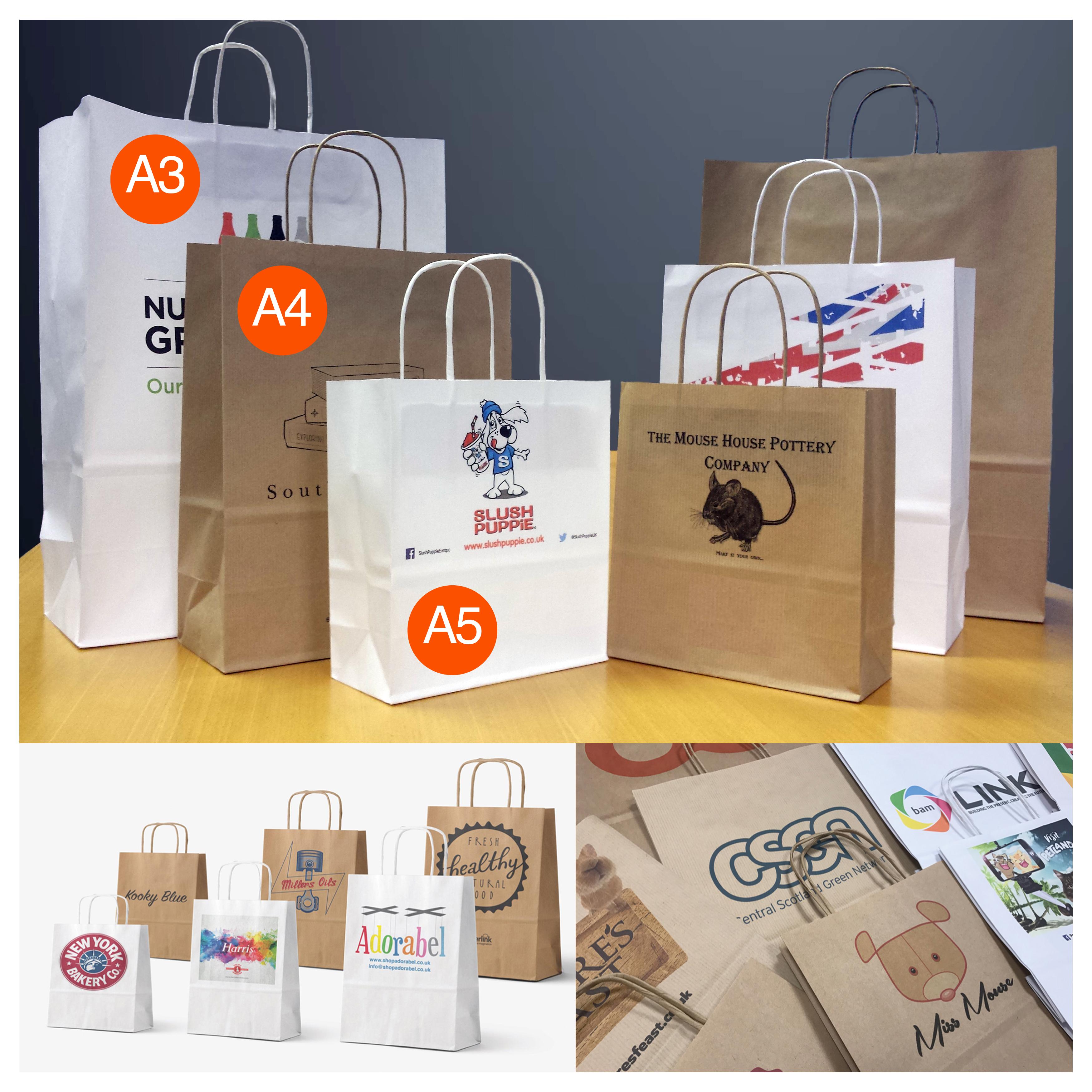 A5, A4, A3 size kraft paper bags custom logo printed