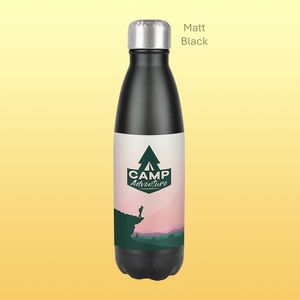 Promotional matt black finish custom branded business logo personalised bottle