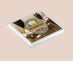 Square acrylic insert coasters with logo printed design