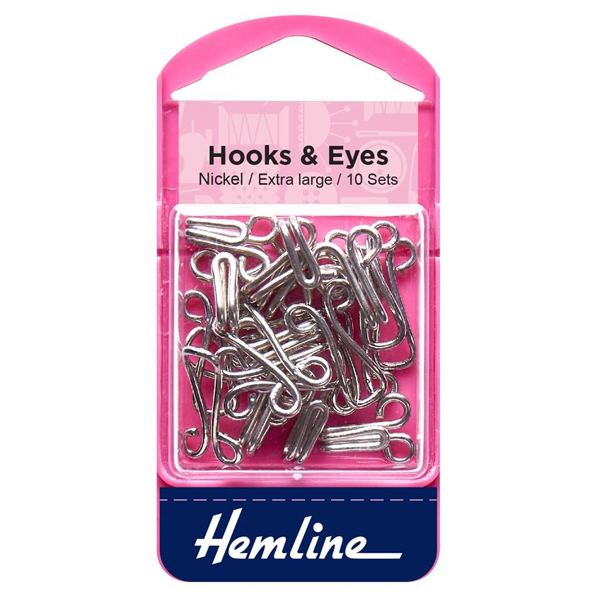 Hemline Extra Large Hooks & Eyes Nickel with packaging