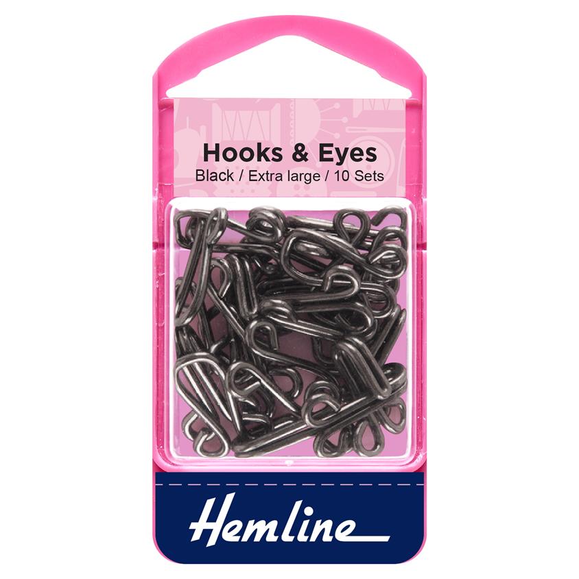 Hemline Extra Large Hooks & Eyes Black with packaging