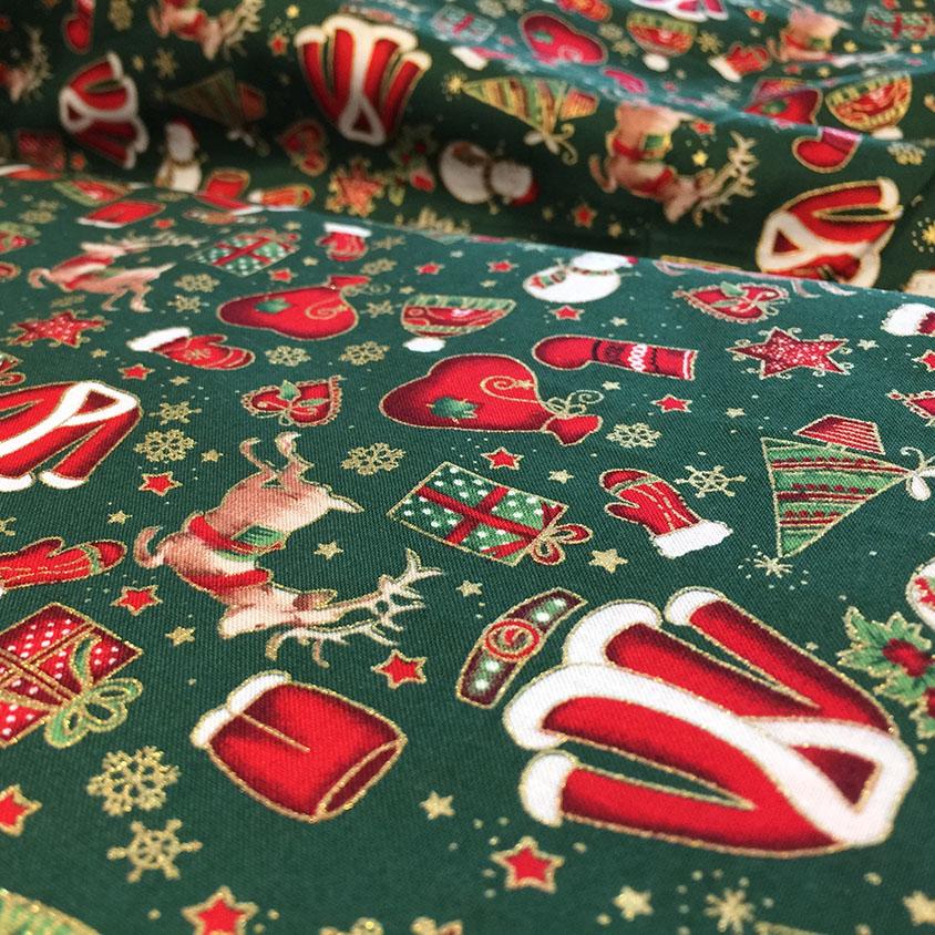 Green Christmas Theme Fabric