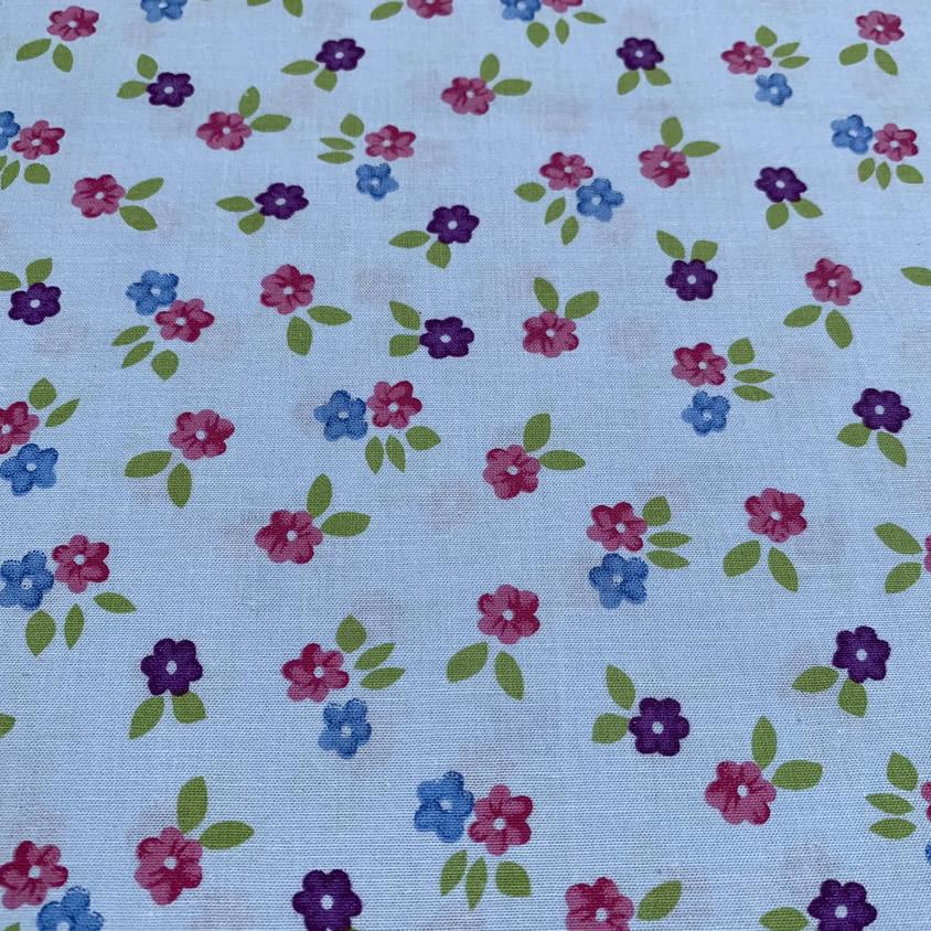 Pale Blue Fabric with Flowers
