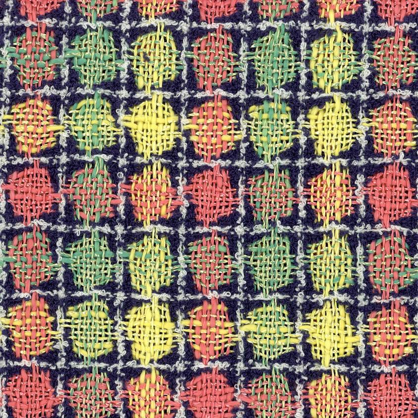 Linton Tweed Green Yellow Peach Navy and Off White Bouclé Fabric
