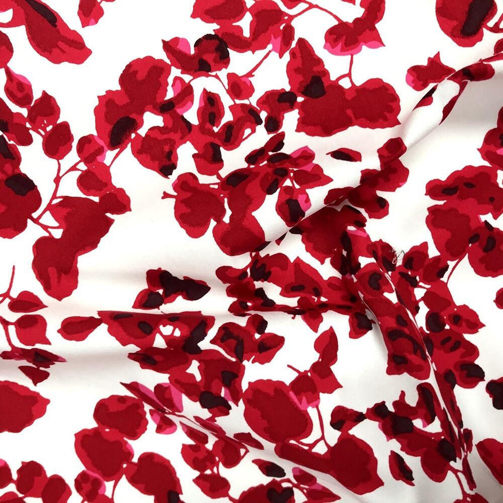 Cotton Sateen Red Foliage Print Fabric