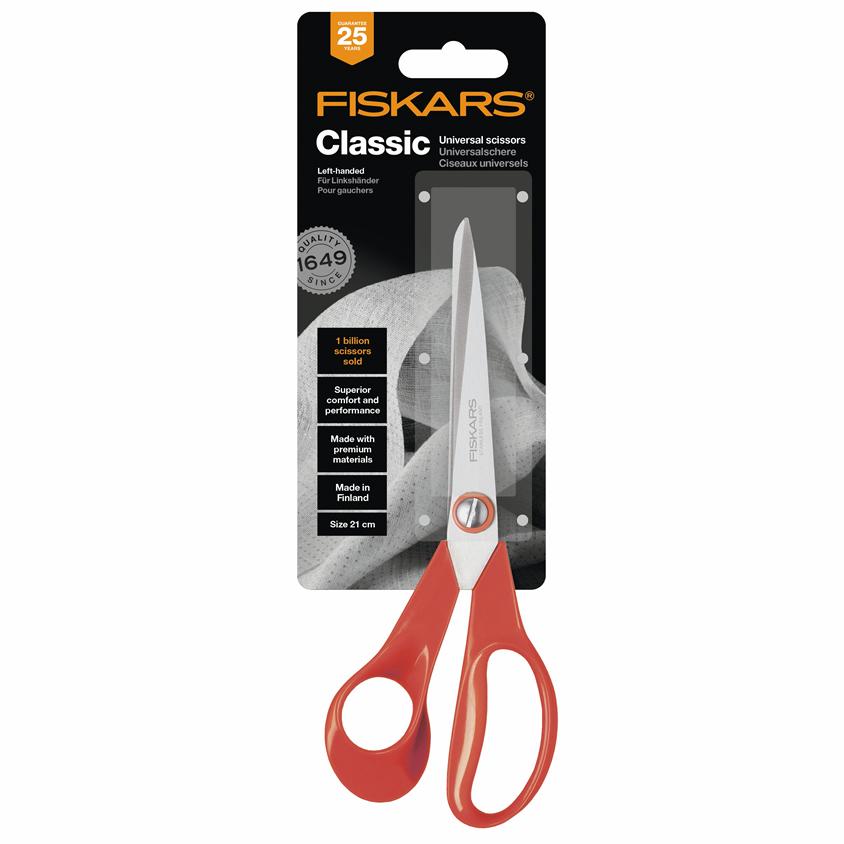 Fiskars Classic Left-handed Universal Scissors with packaging