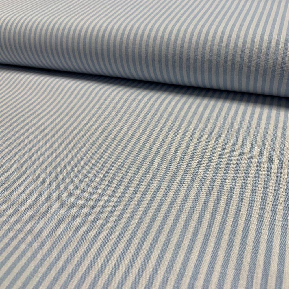 Cotton Chambray Yarn Dyed Stripe Fabric Pale Blue