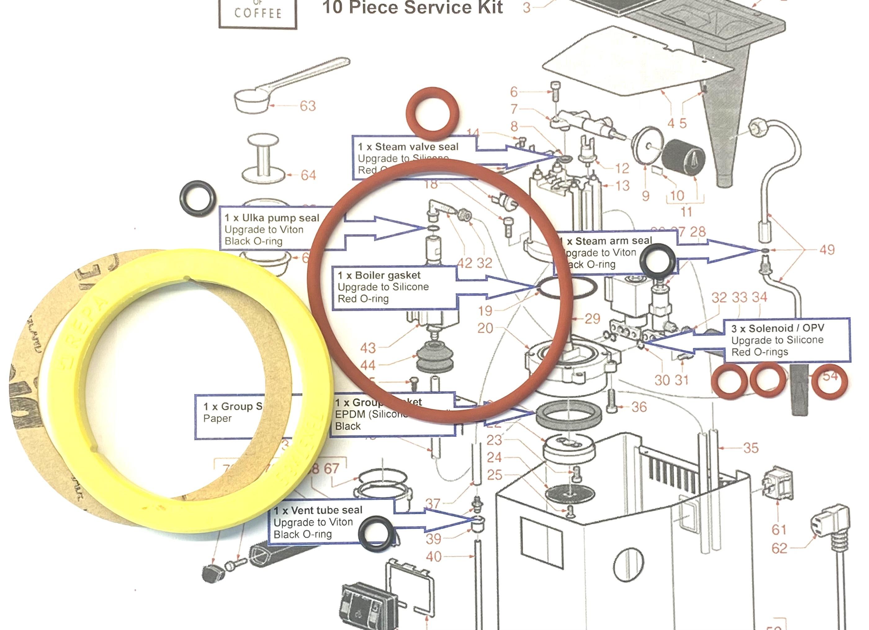 thumbnail image 2 of Gaggia Classic O-Ring Service Kit – 13pc With Thermostats (107/145°) & Fuse – Silicone Gaskets 2 of 4