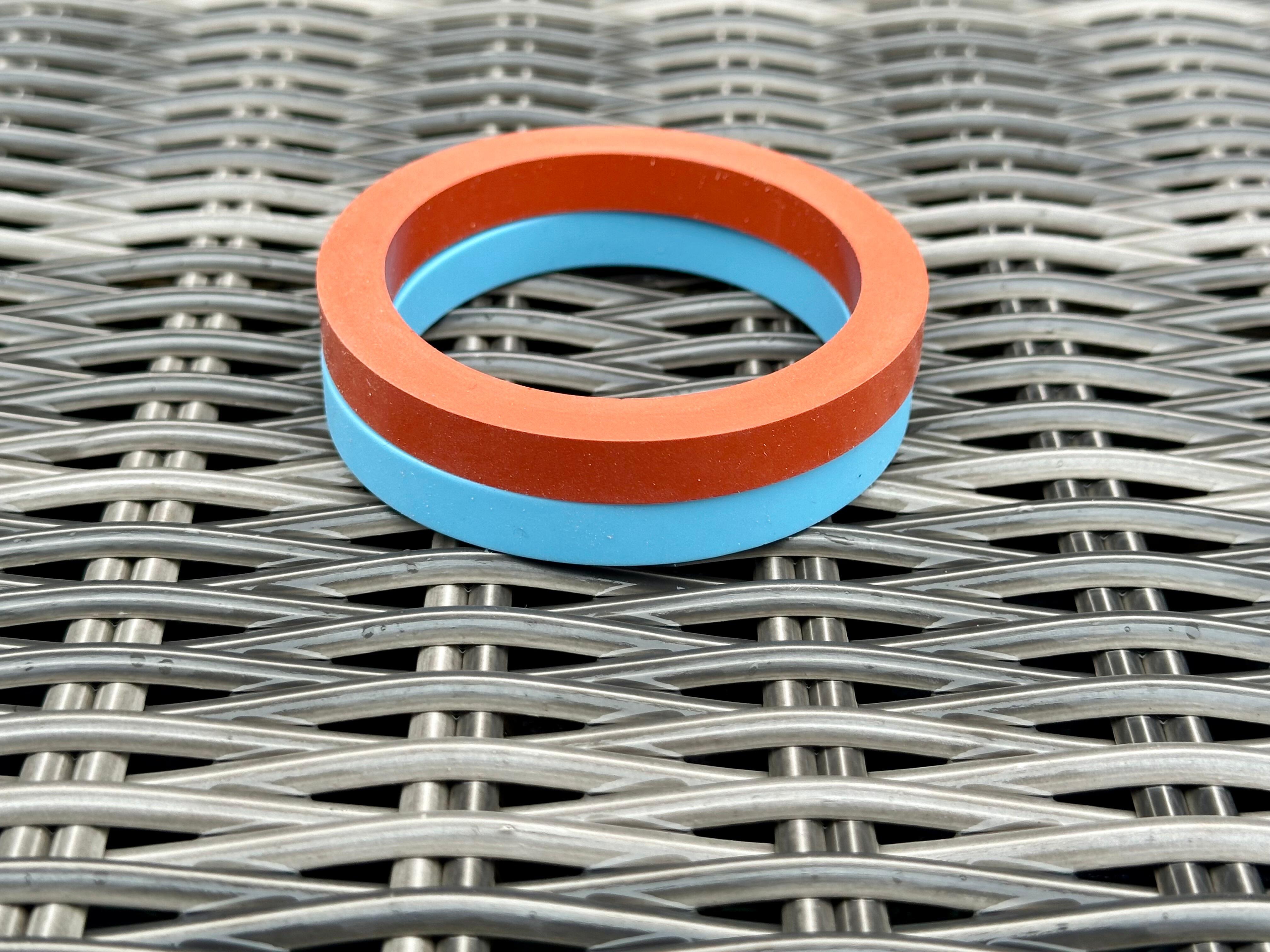 red and blue gaskets stacked