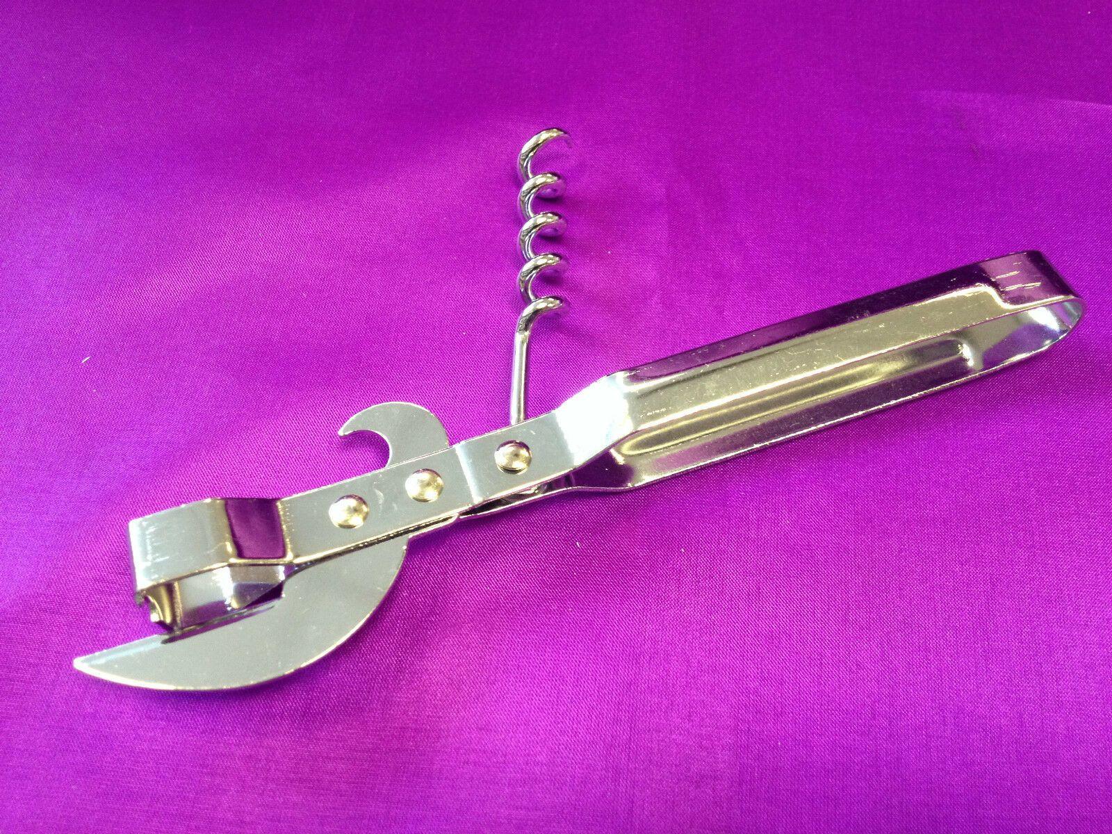 1X Stainless Steel Traditional Old Fashion Stab Can & Tin Opener and  Corkscrew