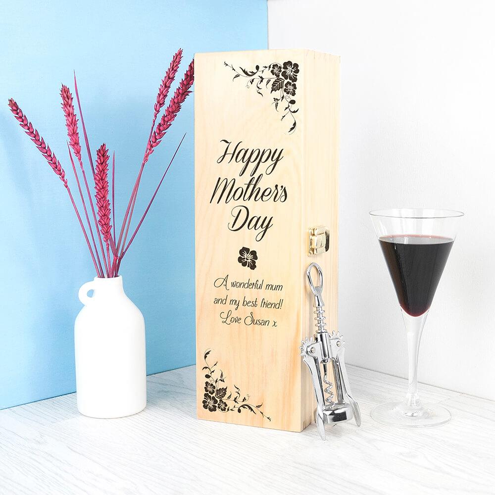 Personalised Floral Mothers Day Wine Box GiftsMart