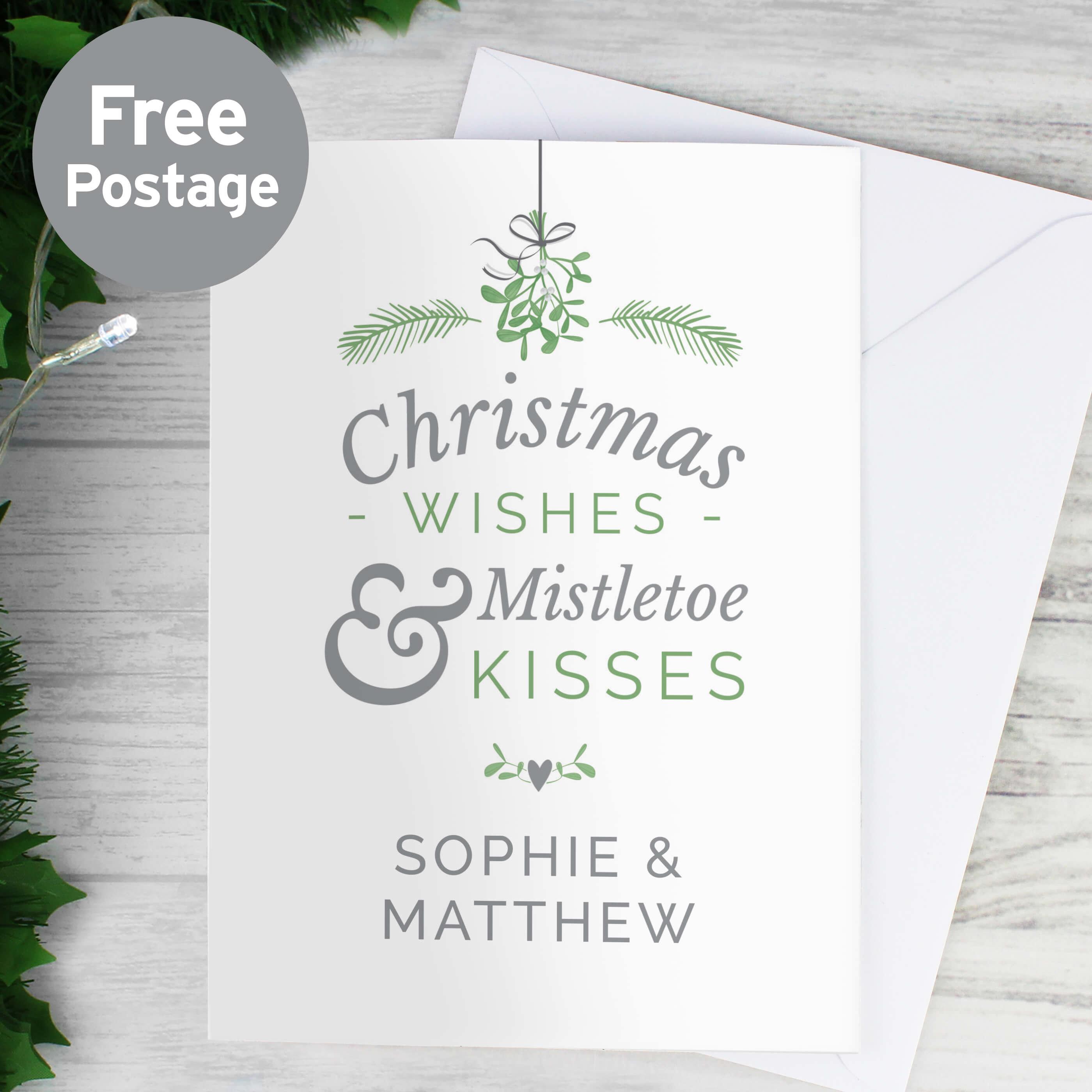 Personalised Mistletoe Wishes and Kisses Christmas Card