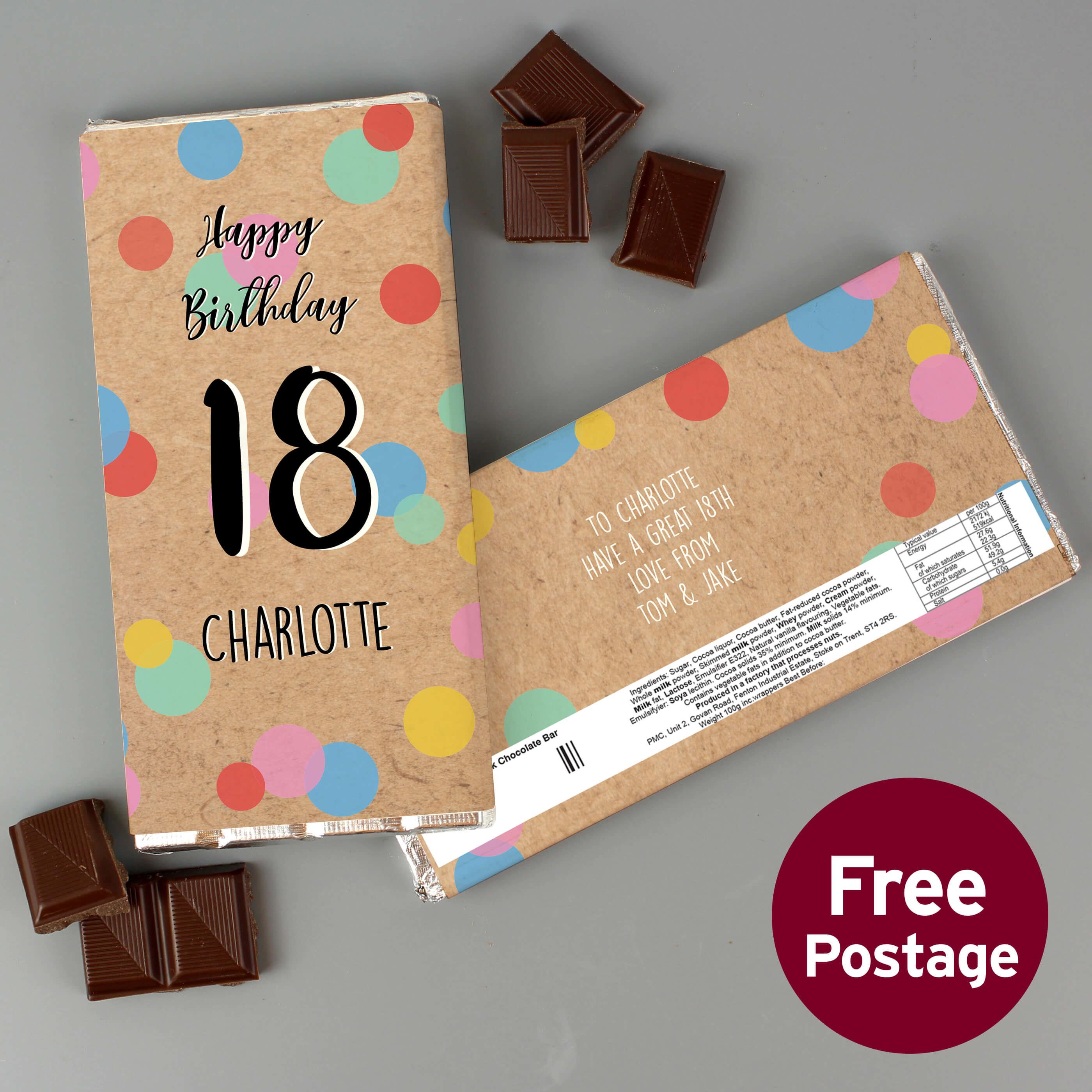Personalised Any Age Birthday Confetti Milk Chocolate Bar GiftsMart.co.uk