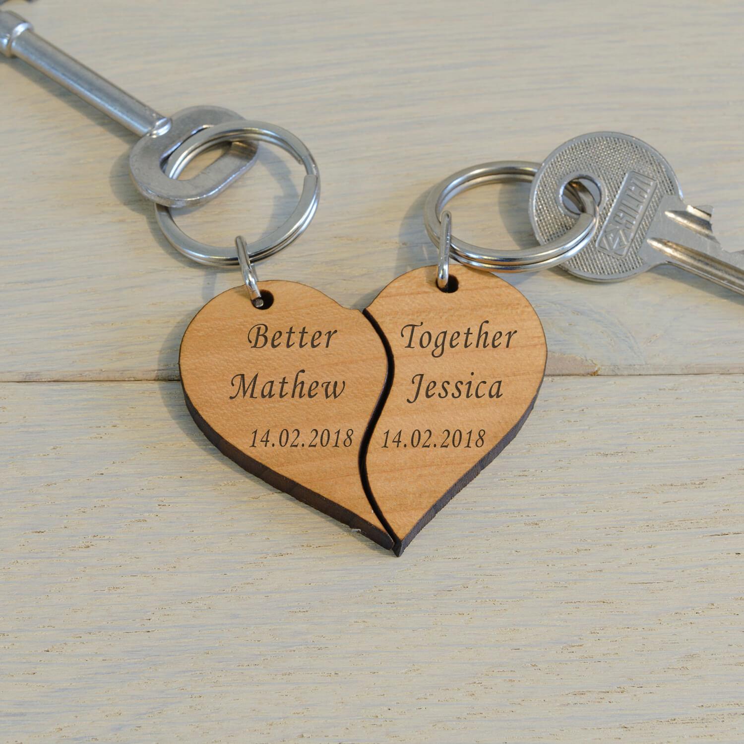 Personalised Wooden Two Hearts Keyring - GiftsMart.co.uk