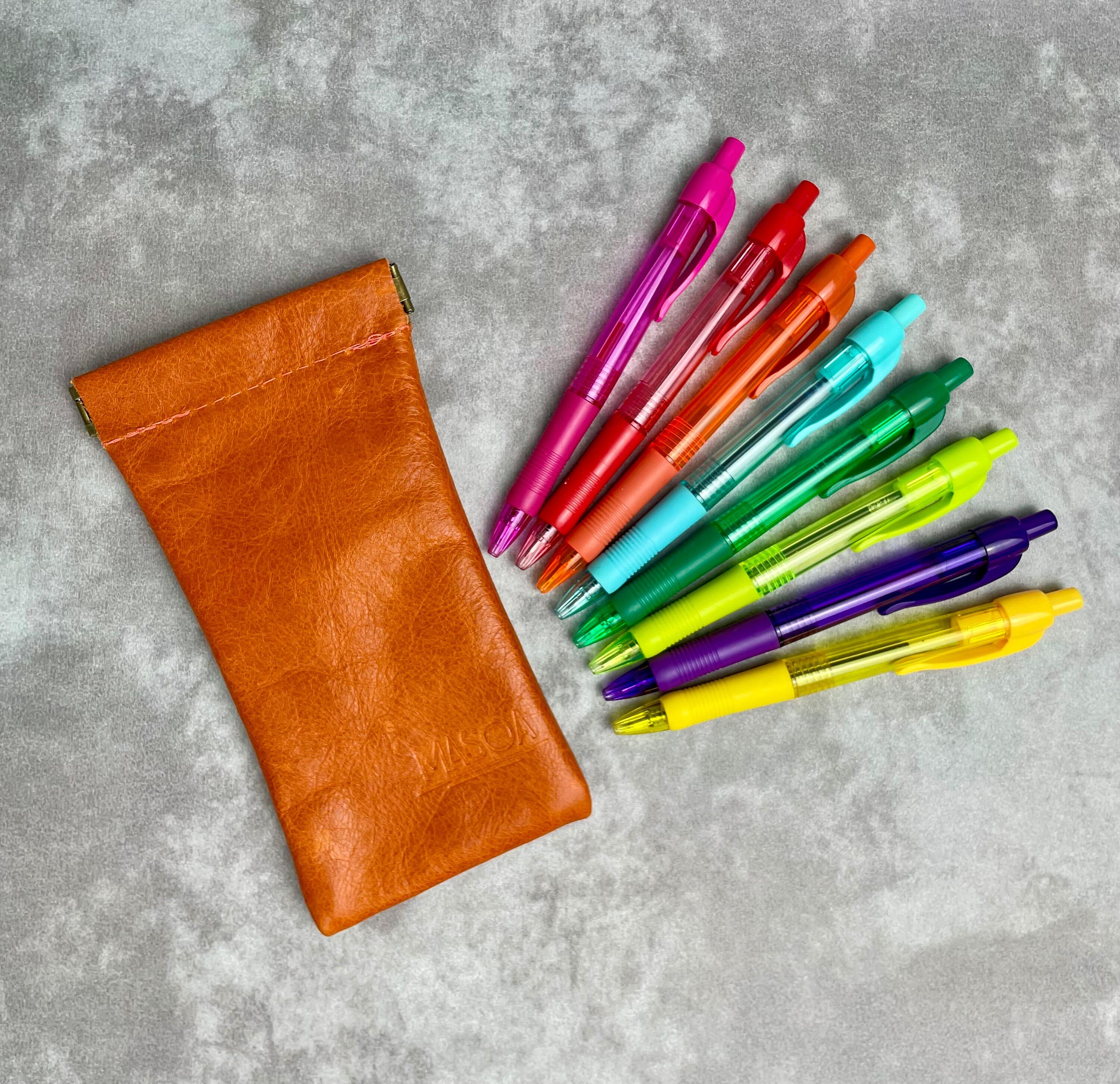 Orange Soft Leather Glasses Pen Pouch