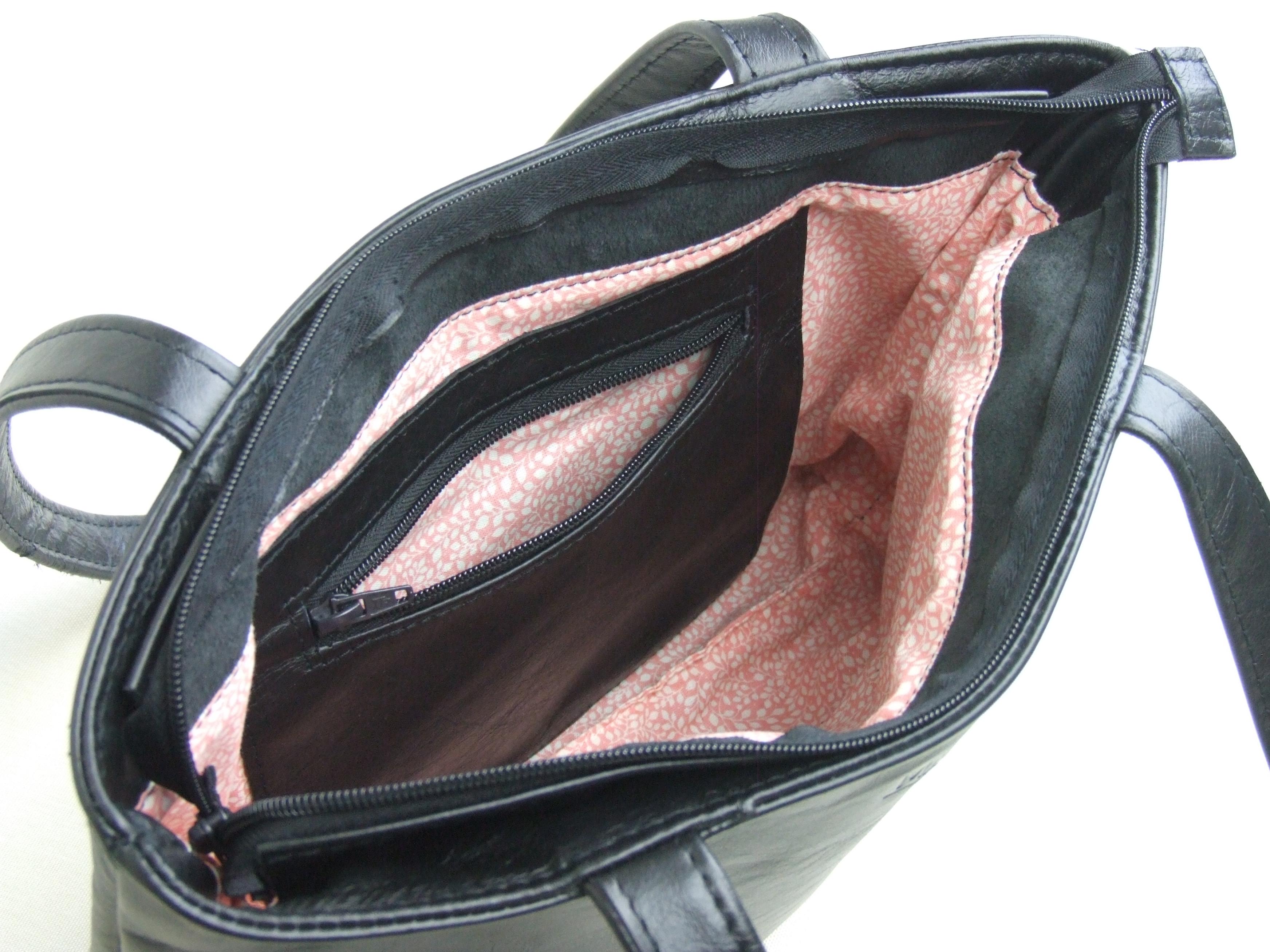 Black Leather & Pink Tote Handbag