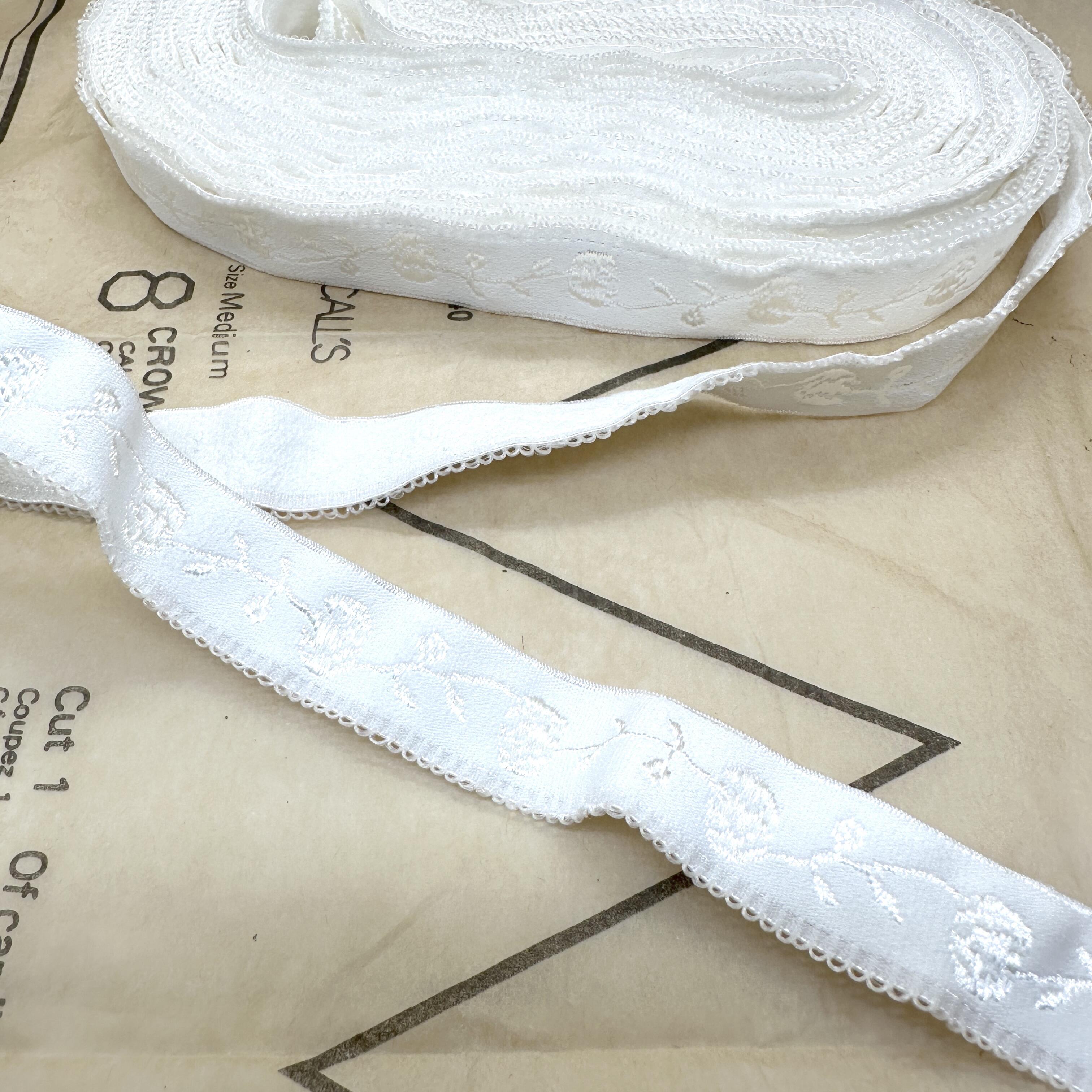 White Band Elastic 17mm – Plush Vine Pattern with Loop Edge | Lingerie ...