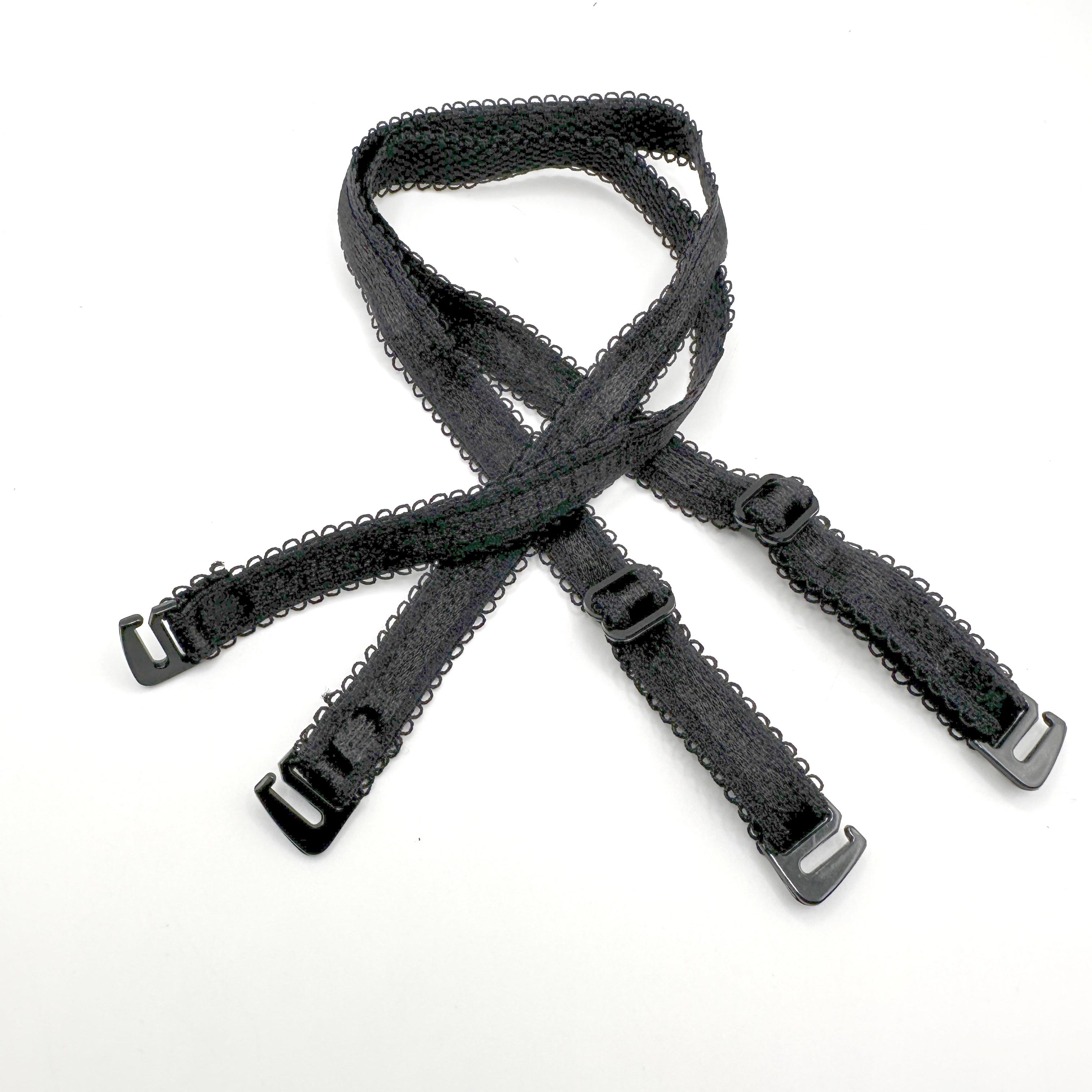 Bra Straps - Hook on - Replacement (42cm) - Looped Edge Sheen Strap, with  Plush Back, Plastic Fittings - 10-14mm - BLACK